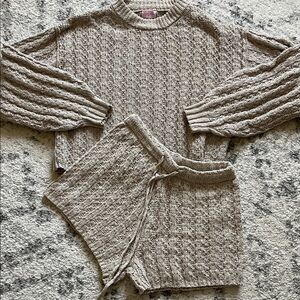Pink Lily Cable Knit Set in Taupe